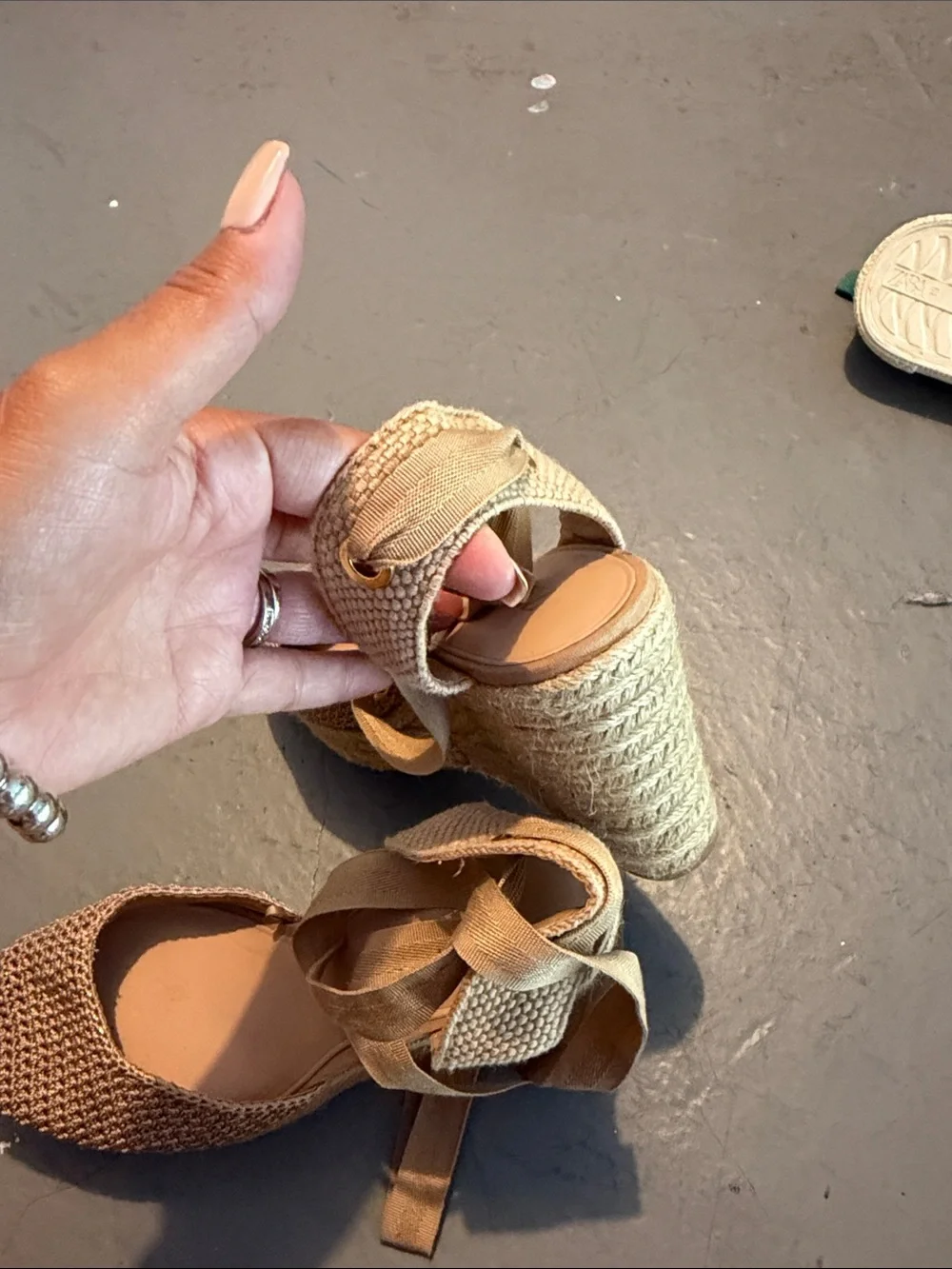 Zara Beige Woven Espadrille Tie-Up Sandals - Picture 9 of 11